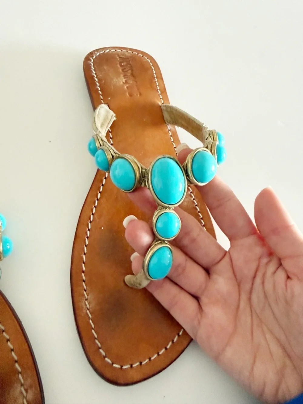 Vintage Y2K Mystique Boutique Stone Thong Sandals Size 8 - Picture 2 of 12